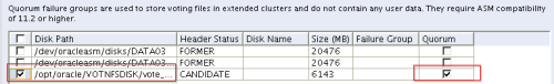 ASM NFS Disk als Quorum Disk hinzufügen