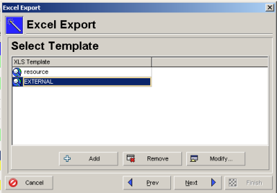 Export Template auswählen