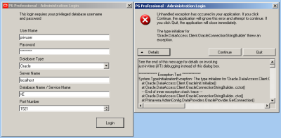  Fehler mit der Oracle.DataAccess.Client.OracleException Primavera.AdminConfig.exe 