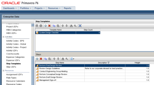  Primavera Aktivity Steps Templates verwalten 