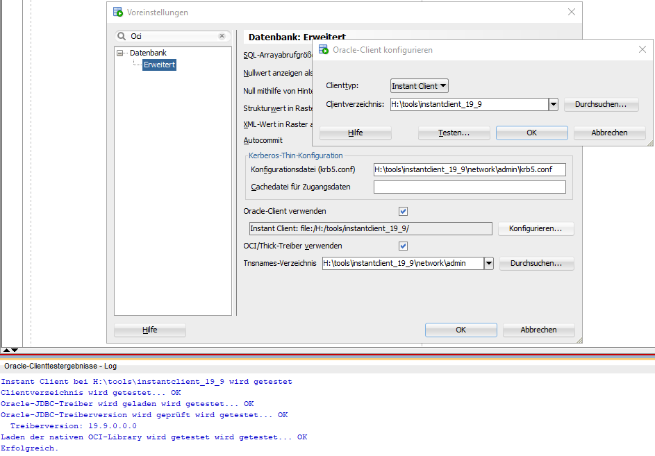  Oracle SQL Developer OCI Client Settings