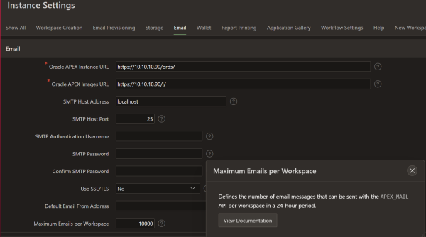  Mail Settings auf Instance Ebene